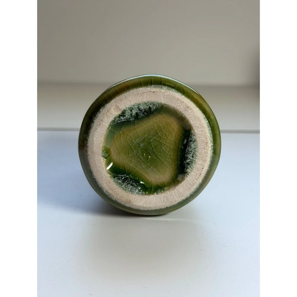 Set of 3 Olive Green Crackle Glaze Ceramic Vases Decorative Bud Vase Trio Decor